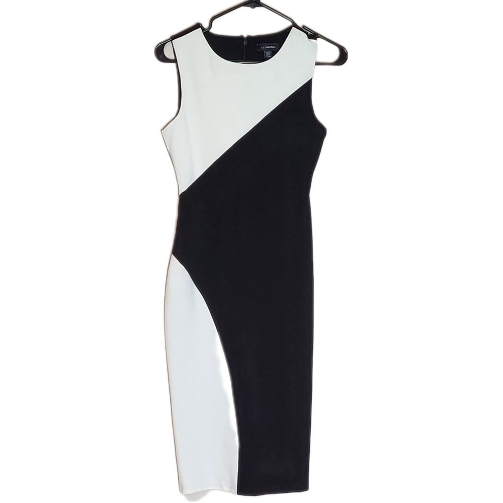 LE CHATEAU Formal Bodycon Black & White Midi Cocktail Dress Size XS